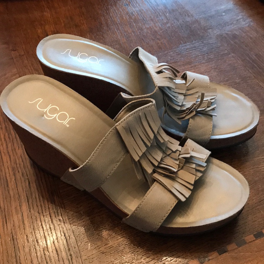 Sugar Taupe Fringe Detail Wedges